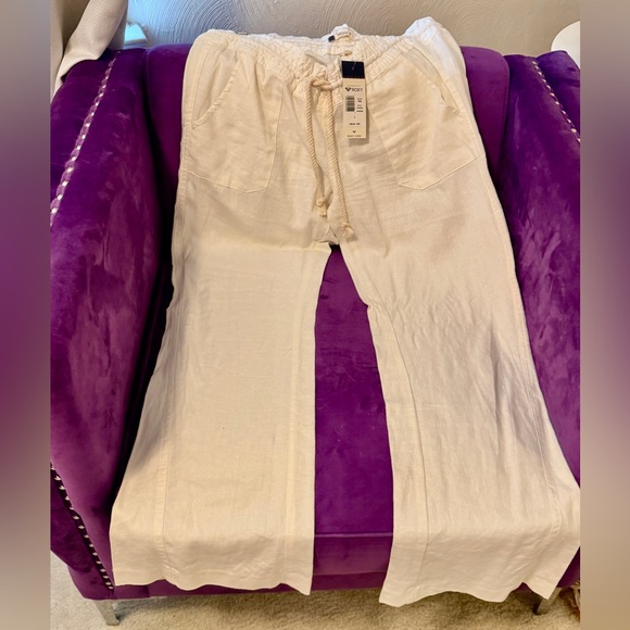 NWT! Roxy White Linen Drawstring Pants - Picture 7 of 10